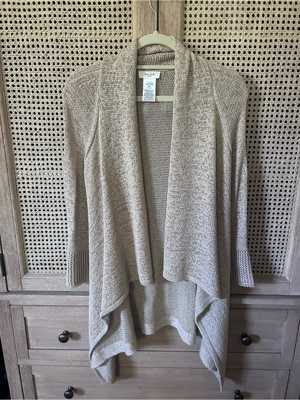 Kate Hill Open-Front Draped Cardigan Sweater - Light Taupe